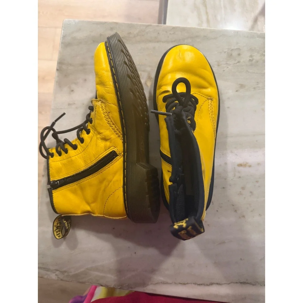 Dr. Martens 1460 J Youth Yellow Leather Side Zip Combat Boots Size 3 US